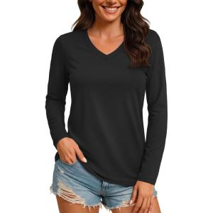 image:imageTACVASEN Womens Long Sleeve V Neck Tops Lightweight Quick Dry UPF 50 Sun Protection Workout Hiking Running Shirts02 Black