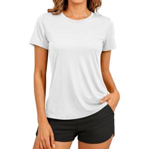 image:imageTACVASEN Womens Short Sleeve Workout Shirts UPF 50 Sun Protection Quick Dry Athletic Tops for Running Gym Tee02 White