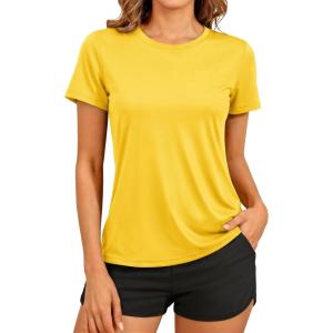 image:imageTACVASEN Womens Short Sleeve Workout Shirts UPF 50 Sun Protection Quick Dry Athletic Tops for Running Gym Tee04 Yellow
