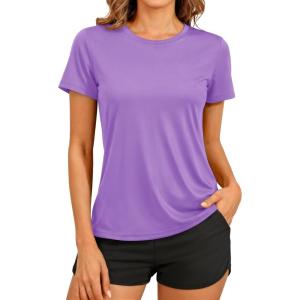 image:imageTACVASEN Womens Short Sleeve Workout Shirts UPF 50 Sun Protection Quick Dry Athletic Tops for Running Gym Tee05 Light Purple