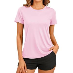 image:imageTACVASEN Womens Short Sleeve Workout Shirts UPF 50 Sun Protection Quick Dry Athletic Tops for Running Gym Tee07 Light Pink