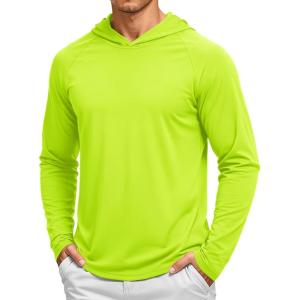 image:imageTACVASEN Mens Long Sleeve Active TShirts UPF 50 Hoodies Sun Protection Shirt Lightweight Quick Dry Rash Guards04 Bright Green