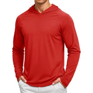 image:imageTACVASEN Mens Long Sleeve Active TShirts UPF 50 Hoodies Sun Protection Shirt Lightweight Quick Dry Rash Guards10 Tomato Red