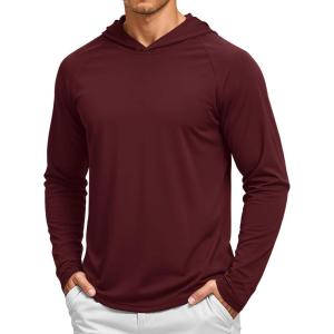 image:imageTACVASEN Mens Long Sleeve Active TShirts UPF 50 Hoodies Sun Protection Shirt Lightweight Quick Dry Rash Guards13 Wine Red