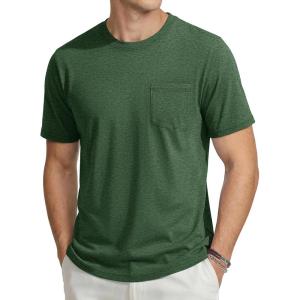 image:imageTACVASEN Mens Pocket TShirts Cotton Short Sleeve Tshirts Soft Crew Neck Lightweight Casual Basic Plain Summer TeesDark Green Heather