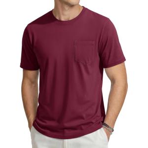 image:imageTACVASEN Mens Pocket TShirts Cotton Short Sleeve Tshirts Soft Crew Neck Lightweight Casual Basic Plain Summer TeesWine Red