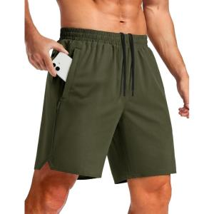 image:imageTACVASEN Mens Athletic Workout Shorts with Zipper Pockets 7 Quick Dry Gym Running Shorts Summer Casual HikingArmy Green