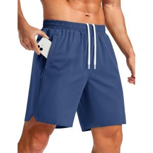 image:imageTACVASEN Mens Athletic Workout Shorts with Zipper Pockets 7 Quick Dry Gym Running Shorts Summer Casual HikingBlue Grey