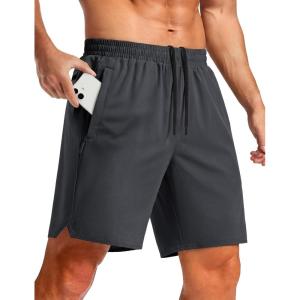 image:imageTACVASEN Mens Athletic Workout Shorts with Zipper Pockets 7 Quick Dry Gym Running Shorts Summer Casual HikingDark Grey