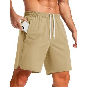 image:imageTACVASEN Mens Athletic Workout Shorts with Zipper Pockets 7 Quick Dry Gym Running Shorts Summer Casual HikingKhaki