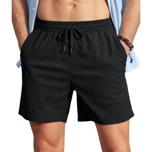 image:imageTACVASEN Mens Corduroy Shorts Casual 6 Inch Inseam Elastic Waist Drawstring Lightweight Summer Beach Shorts with PocketsBlack