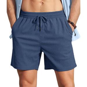 image:imageTACVASEN Mens Corduroy Shorts Casual 6 Inch Inseam Elastic Waist Drawstring Lightweight Summer Beach Shorts with PocketsBluegray