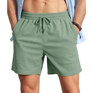 image:imageTACVASEN Mens Corduroy Shorts Casual 6 Inch Inseam Elastic Waist Drawstring Lightweight Summer Beach Shorts with PocketsLgraygreen