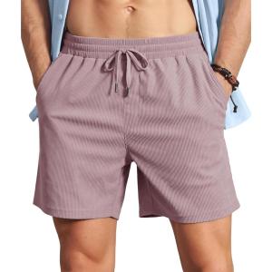 image:imageTACVASEN Mens Corduroy Shorts Casual 6 Inch Inseam Elastic Waist Drawstring Lightweight Summer Beach Shorts with PocketsLgraypurple