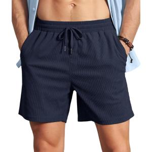 image:imageTACVASEN Mens Corduroy Shorts Casual 6 Inch Inseam Elastic Waist Drawstring Lightweight Summer Beach Shorts with PocketsNavy