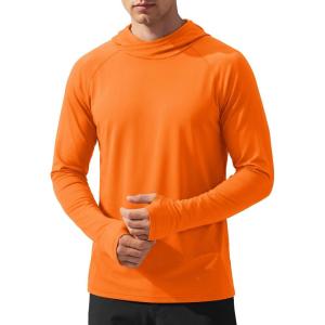 image:imageTACVASEN Mens Sun Shirts UPF 50 Lightweight Fishing Sun Hoodie Long Sleeve UV SPF Swim Shirt Hiking Rash GuardFluorescent Orange