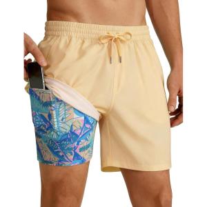 image:imageTACVASEN Mens Swim Trunks with Compression Liner 7 Inch Bathing Suit Board Shorts Quick Dry with Mesh PocketsCyellow