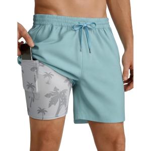 image:imageTACVASEN Mens Swim Trunks with Compression Liner 7 Inch Bathing Suit Board Shorts Quick Dry with Mesh PocketsLakeblue