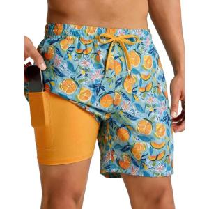 image:imageTACVASEN Mens Swim Trunks with Compression Liner 7 Inch Bathing Suit Board Shorts Quick Dry with Mesh PocketsLemon