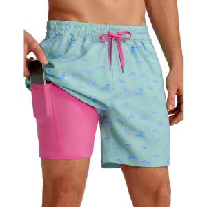image:imageTACVASEN Mens Swim Trunks with Compression Liner 7 Inch Bathing Suit Board Shorts Quick Dry with Mesh PocketsShark