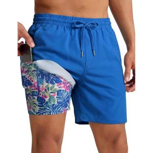image:imageTACVASEN Mens Swim Trunks with Compression Liner 7 Inch Bathing Suit Board Shorts Quick Dry with Mesh PocketsVblue