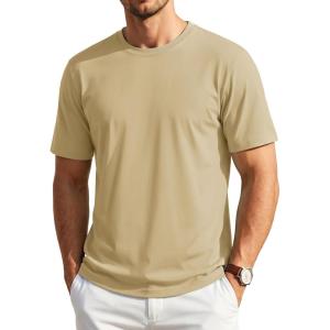 image:imageTACVASEN Mens TShirts UPF 80 Short Sleeve Crew Neck Soft Lightweight Moisture Wicking Summer Casual Basic Plain Tee05 Khaki