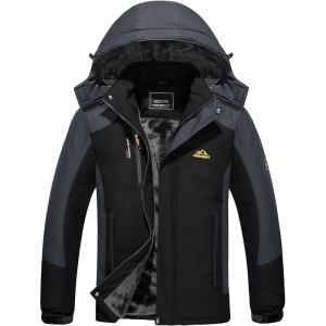 image:imageTACVASEN Ski Jacket for Men Winter Warm Windproof Rain Jacket Hooded Snow Coat Black Grey L