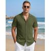image:imageTACVASEN Mens Short Sleeve Button Down Shirt Casual Cuban Guayabera Shirt Summer Beach Vacation ShirtsArmy Green