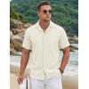 image:imageTACVASEN Mens Short Sleeve Button Down Shirt Casual Cuban Guayabera Shirt Summer Beach Vacation ShirtsBeige White
