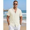 image:imageTACVASEN Mens Short Sleeve Button Down Shirt Casual Cuban Guayabera Shirt Summer Beach Vacation ShirtsBeige White