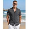 image:imageTACVASEN Mens Short Sleeve Button Down Shirt Casual Cuban Guayabera Shirt Summer Beach Vacation ShirtsDark Grey