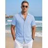 image:imageTACVASEN Mens Short Sleeve Button Down Shirt Casual Cuban Guayabera Shirt Summer Beach Vacation ShirtsLight Blue
