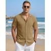 image:imageTACVASEN Mens Short Sleeve Button Down Shirt Casual Cuban Guayabera Shirt Summer Beach Vacation ShirtsLight Coffee