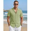 image:imageTACVASEN Mens Short Sleeve Button Down Shirt Casual Cuban Guayabera Shirt Summer Beach Vacation ShirtsSoygreen