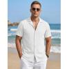 image:imageTACVASEN Mens Short Sleeve Button Down Shirt Casual Cuban Guayabera Shirt Summer Beach Vacation ShirtsWhite