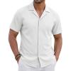image:imageTACVASEN Mens Short Sleeve Button Down Shirt Casual Cuban Guayabera Shirt Summer Beach Vacation ShirtsWhite