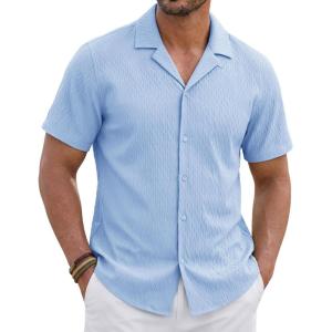 image:imageTACVASEN Mens Short Sleeve Button Down Shirt Casual Cuban Guayabera Shirt Summer Beach Vacation ShirtsLight Blue