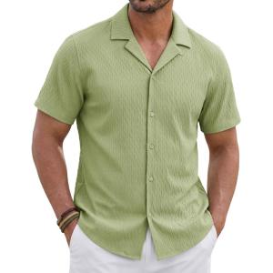 image:imageTACVASEN Mens Short Sleeve Button Down Shirt Casual Cuban Guayabera Shirt Summer Beach Vacation ShirtsSoygreen