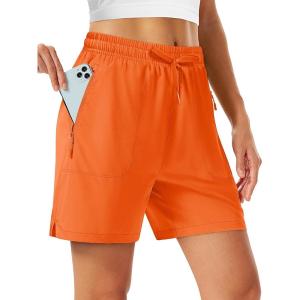 image:imageTACVASEN Womens 5 Hiking Shorts Quick Dry Lightweight UPF 50 Athletic Shorts with Pockets Summer Golf Casul WorkoutFlorange