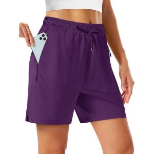 image:imageTACVASEN Womens 5 Hiking Shorts Quick Dry Lightweight UPF 50 Athletic Shorts with Pockets Summer Golf Casul WorkoutPurplishred