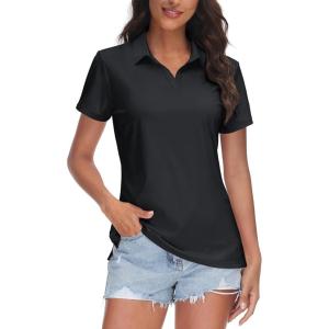 image:imageTACVASEN Womens VNeck Polo Shirts UPF 50 Short Sleeve Sun Protection Quick Dry Golf Polos Collared Shirt01black