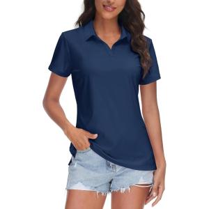 image:imageTACVASEN Womens VNeck Polo Shirts UPF 50 Short Sleeve Sun Protection Quick Dry Golf Polos Collared Shirt02navy