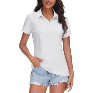 image:imageTACVASEN Womens VNeck Polo Shirts UPF 50 Short Sleeve Sun Protection Quick Dry Golf Polos Collared Shirt03white