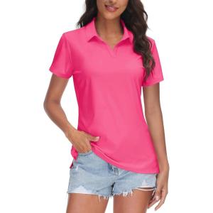 image:imageTACVASEN Womens VNeck Polo Shirts UPF 50 Short Sleeve Sun Protection Quick Dry Golf Polos Collared Shirt04rose Red