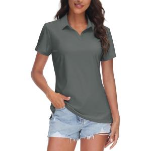 image:imageTACVASEN Womens VNeck Polo Shirts UPF 50 Short Sleeve Sun Protection Quick Dry Golf Polos Collared Shirt06dark Grey