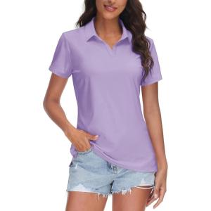 image:imageTACVASEN Womens VNeck Polo Shirts UPF 50 Short Sleeve Sun Protection Quick Dry Golf Polos Collared Shirt08light Purple