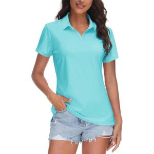 image:imageTACVASEN Womens VNeck Polo Shirts UPF 50 Short Sleeve Sun Protection Quick Dry Golf Polos Collared Shirt15light Lake Blue
