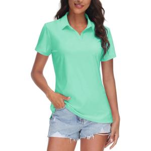 image:imageTACVASEN Womens VNeck Polo Shirts UPF 50 Short Sleeve Sun Protection Quick Dry Golf Polos Collared Shirt17mint Green
