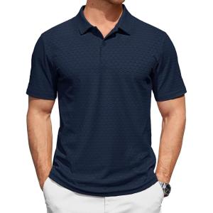 image:imageTACVASEN Mens Polo Shirts 2 Button Textured Knit Casual Short Sleeve Summer Vacation Shirts Lightweight Golf Polo T01 Navy