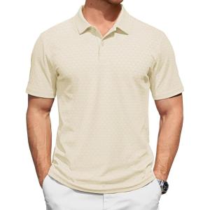 image:imageTACVASEN Mens Polo Shirts 2 Button Textured Knit Casual Short Sleeve Summer Vacation Shirts Lightweight Golf Polo TBeige White